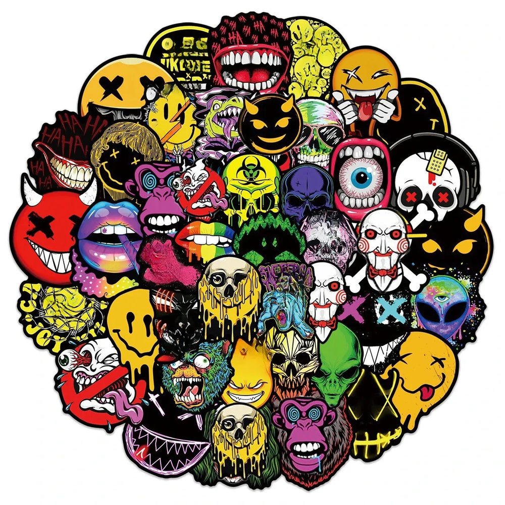 50Pcs Cool Horror Skull Stickers Waterproof for Phone Skateboard Guitar Laptop Car Motorcycle Helmet Decals Graffiti Toys (ONLINE ORDER ONLY)