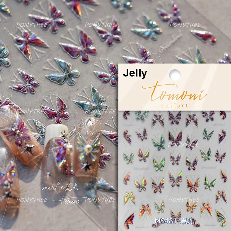 Steam Punk Butterfly Gear Green Star Gold Stamping Self Adhesive Nail Art Decoration Stickers Illusion Polarized Manicure Decals (ONLINE ORDER ONLY)