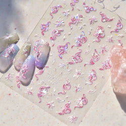 Chic Purple Serpent Flower Winding Snake Elements Shiny Dreamy Animals Self Adhesive Nail Art Sticker Embossment Manicure Decals (ONLINE ORDER ONLY)