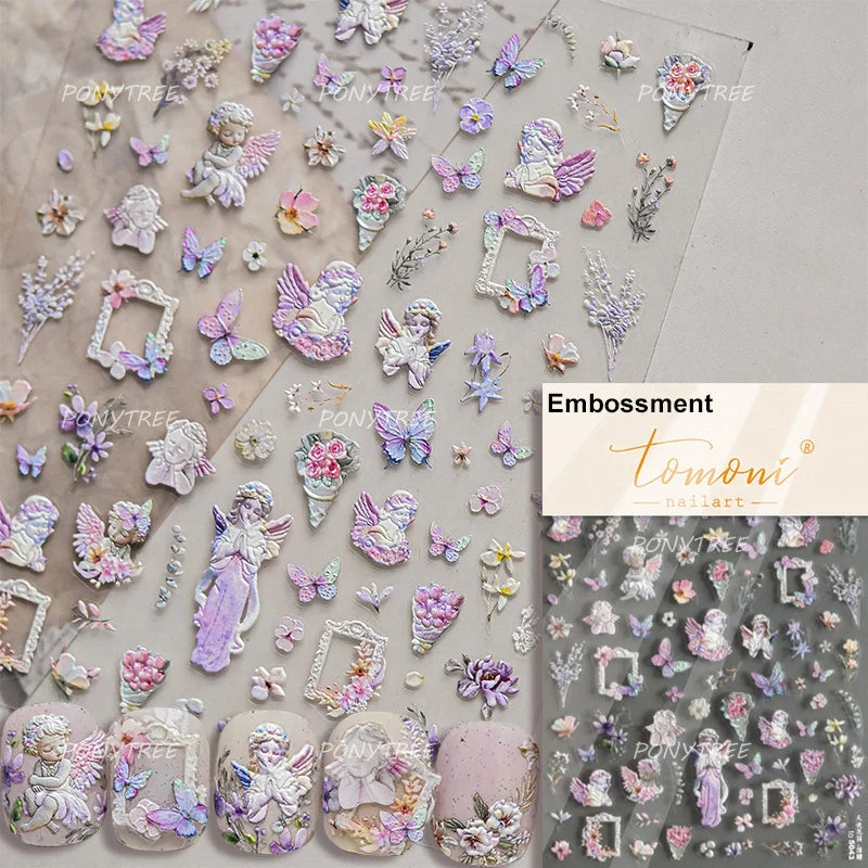 Flower Garden Purple Yellow Pink Daisy Butterfly Delicate 5D Soft Relief Adhesive Nail Art Decoration Sticker 3D Manicure Decals (ONLINE ORDER ONLY)