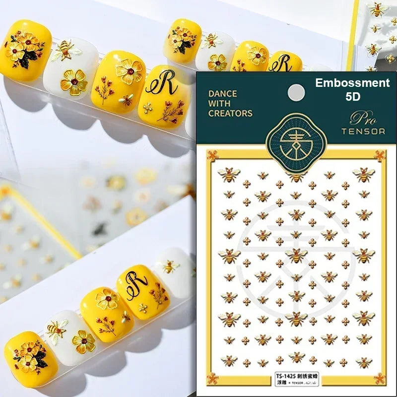 Autumn Fall Maple Leaves Ginkgo Leaf Osmanthus Chrysanthemums Rabbit Bunny Plant Flower Relief Nail Art Sticker Decoration Decal (ONLINE ORDER ONLY)