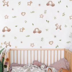 Boho Watercolor Wall Stickers: Dog, Flowers, Leaves - Nursery & Kids Room Decor (Online Order Only)