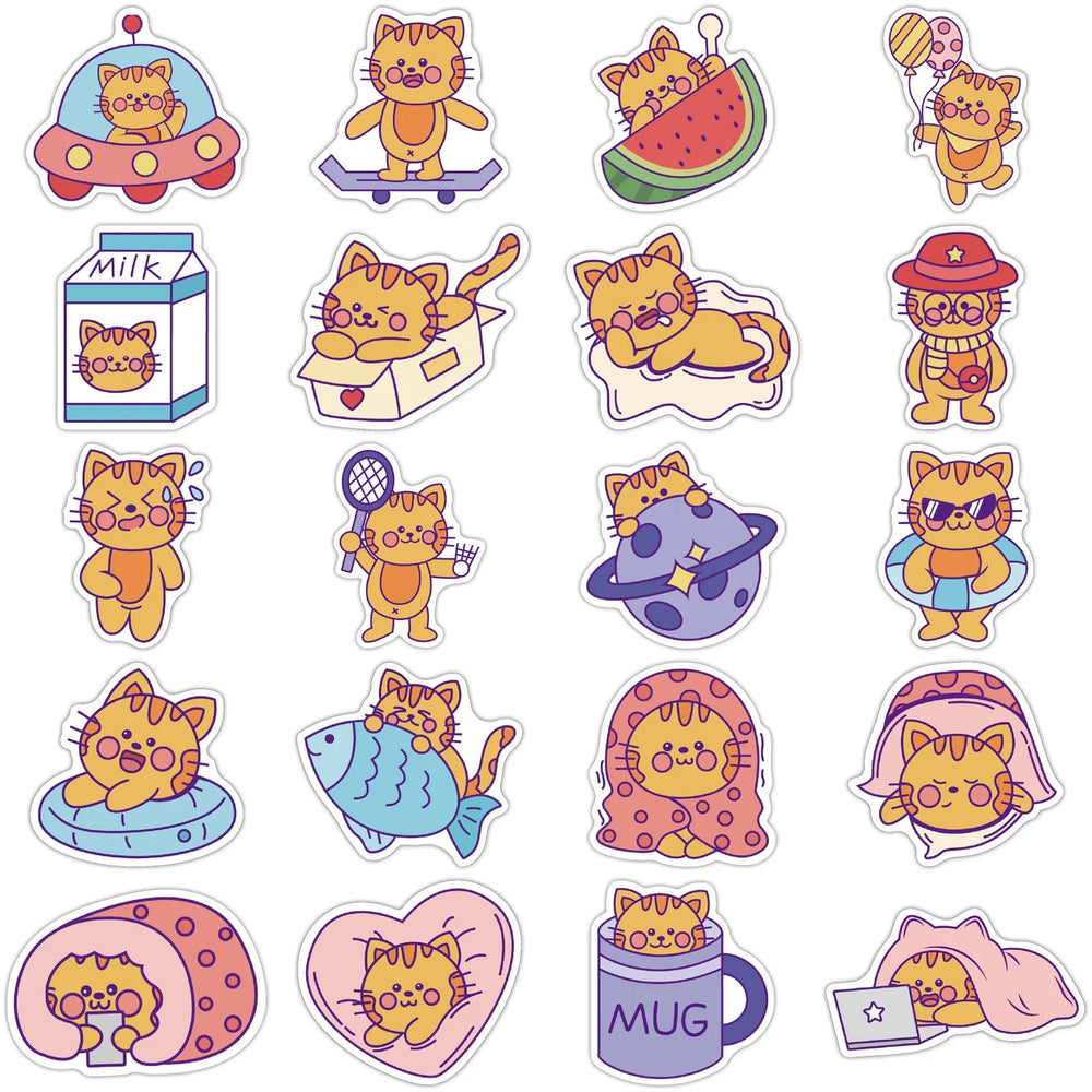 40PCS  Cat MEME Funny Animals Stickers Vintage Toy DIY Kids Notebook Luggage Motorcycle Laptop Refrigerator Decals Graffiti (Online Order Only)