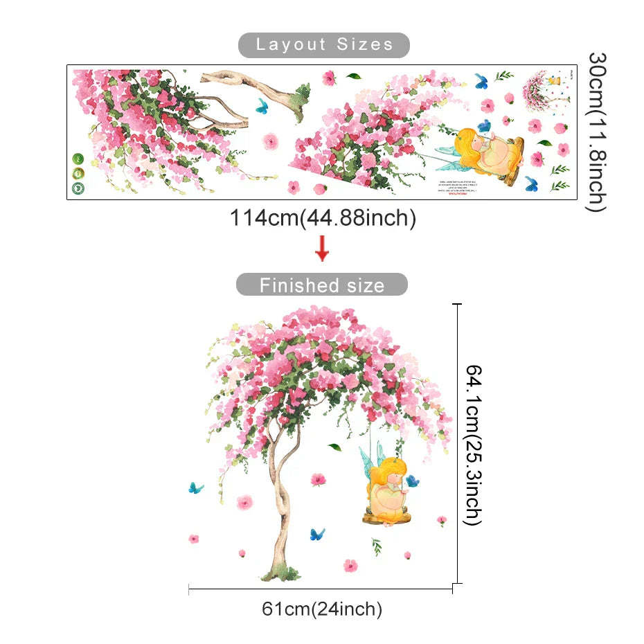Pink Elf Tree Swing Wall Stickers Removable Decals for Bedroom Nursery Decor (Online Order Only)