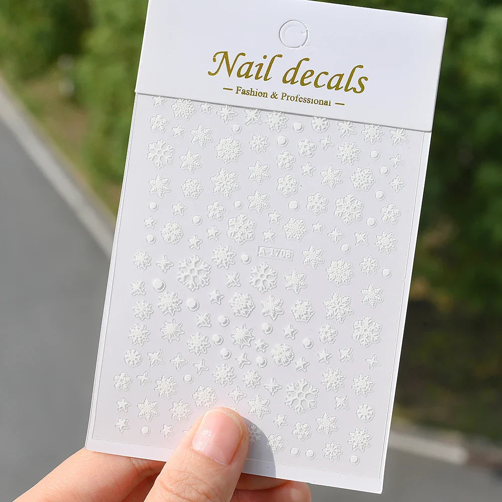 1PCS Laser Gold Snowflake Christmas Tree Nail Sticker 3D Adhesive Nail Decals Nail Art Accessories New Christmas Decoration 2024 (ONLINE ORDER ONLY)