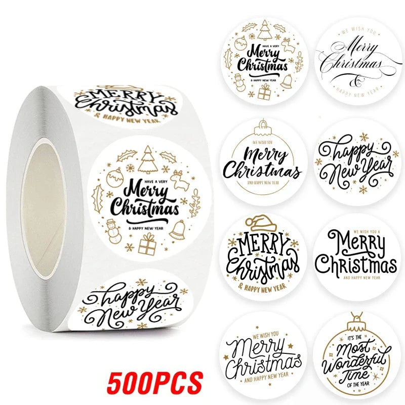 100-500pcs Merry Christmas Gift Decorative Stickers Round Thank You Labels Handmade Candy Biscuits Package Christmas Sticker (ONLINE ORDER ONLY)