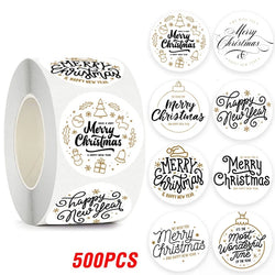 100-500pcs Merry Christmas Gift Decorative Stickers Round Thank You Labels Handmade Candy Biscuits Package Christmas Sticker (ONLINE ORDER ONLY)