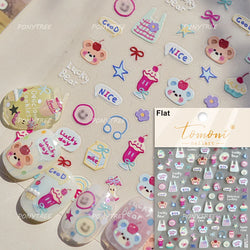 Graffiti Bear Cat Kitten Dog Puppy Bowknot Cake Tulip Note Star Cherry Cup Adhesive Nail Art Decoration Sticker Manicure Decals (ONLINE ORDER ONLY)