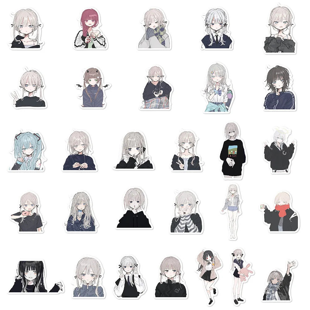 10/30/56PCS Morbid Girl Stickers Cute ACG Girl Cartoon Sticker Scrapbook Luggage Laptop Phone Car Bike Skateboard Decals Toy (Online Order Only)