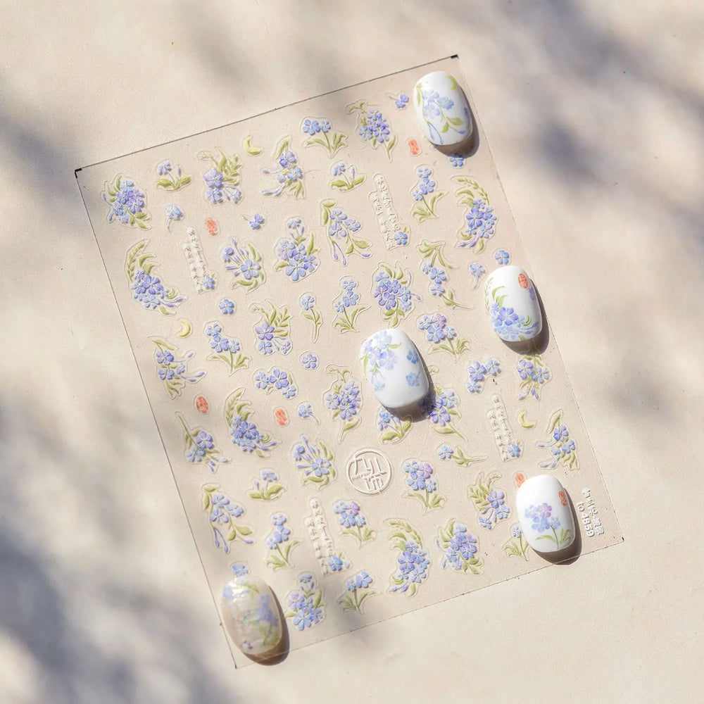 Vibrant and Lively Pullulate Purple Blue Snow Orchid Flower Garden Springtime Adhesive Nail Art Sticker Chic 3D Manicure Decals (Online Order Only)