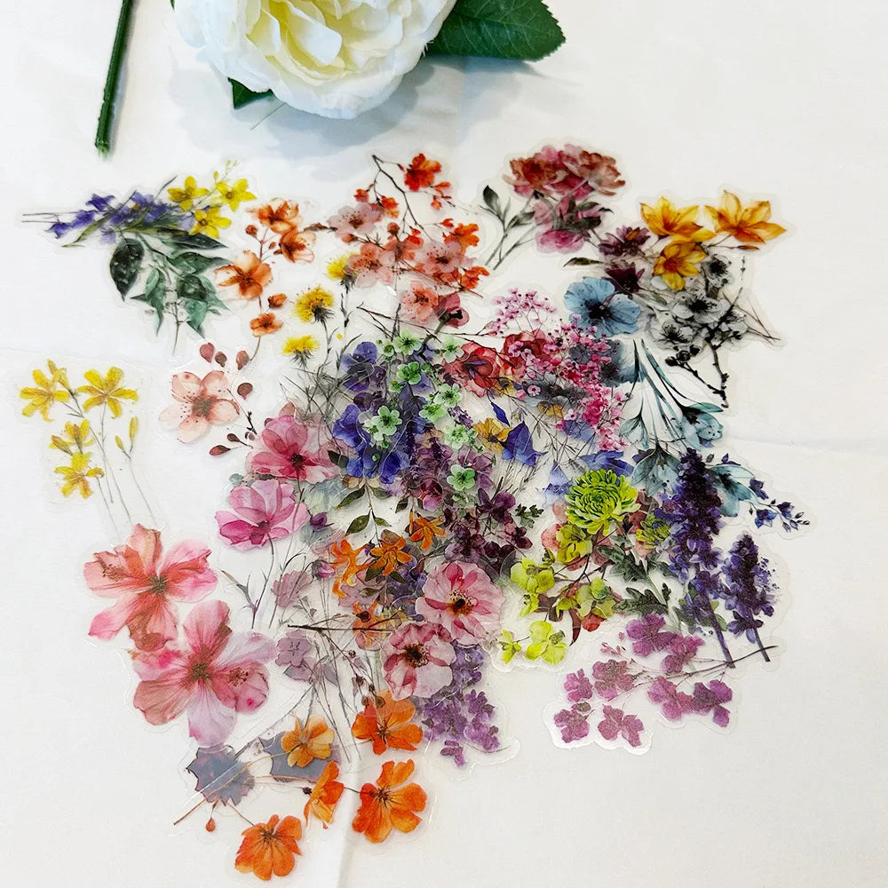 50pcs Transparent INS Ink Flower Cartoon Graffiti Stickers Phone Guitar Notebook Suitcase Water Bottles Waterproof PET Sticker (ONLINE ORDER ONLY)