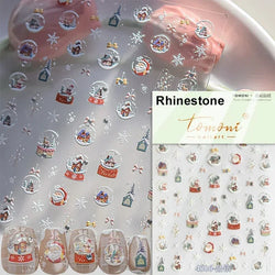 Black White Christmas Tree Snowflake Bowknot Snowman Socks Star Santa Hat Deer Rhinestone Winter Nail Art Sticker Manicure Decal (Online Order Only)