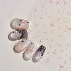 Pink Blue Bowknot Star Lace Round Dot Starburst Spot Leopard Print 3D Self Adhesive Nail Art Decorations Sticker Manicure Decals (ONLINE ORDER ONLY)