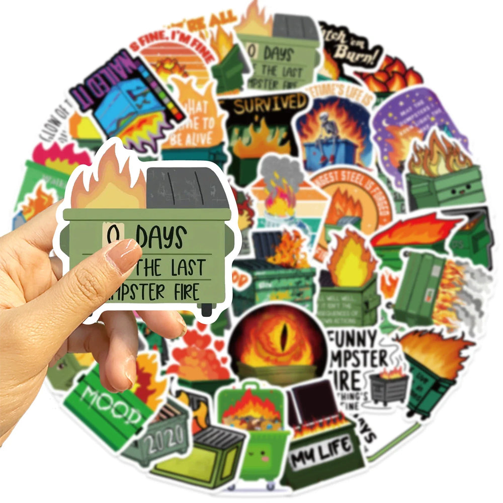 56Pcs Creative Dumpster on Fire Stickers For Phone Suitcase Journal Accessories Scrapbooking Supplies DIY Graffiti Stickers (Online Order Only)