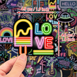 10/30/50/100pcs Neon Light Cartoon Graffiti Stickers Aesthetic DIY Skateboard Laptop Motorcycle Waterproof Cool Sticker for Kids (Online Order Only)