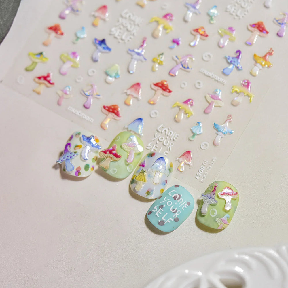 Cute Colored Mushrooms Water Bubbles Umbrella-shaped Plant Various Shapes Fungi Lovely Adhesive Nail Art Stickers Manicure Decal (ONLINE ORDER ONLY)