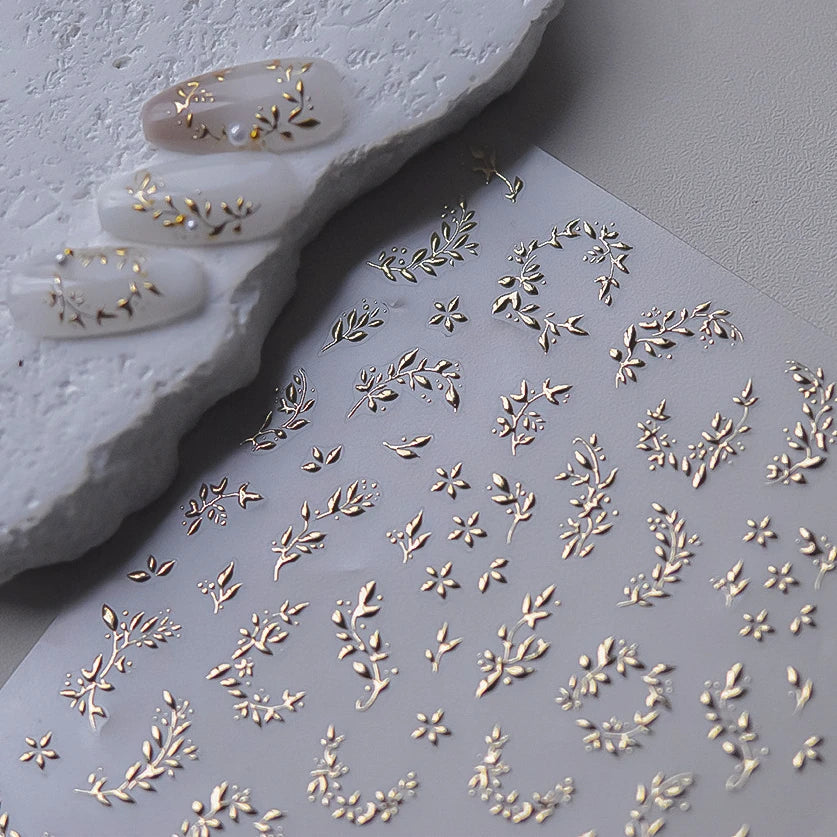 Hot Stamping Silver Rose Gold Tender Leaf Branches Flower Slash Leaves Maple Leaves Ginkgo Plant Flower Nail Art Stickers Decals (ONLINE ORDER ONLY)