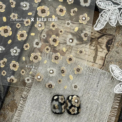Retro Flowers Petal Pearl Rhinestones Halo Dyeing Chic Daisy Vintage Gold Foil  Floral Designs Nail Art Stickers Manicure Decals (ONLINE ORDER ONLY)