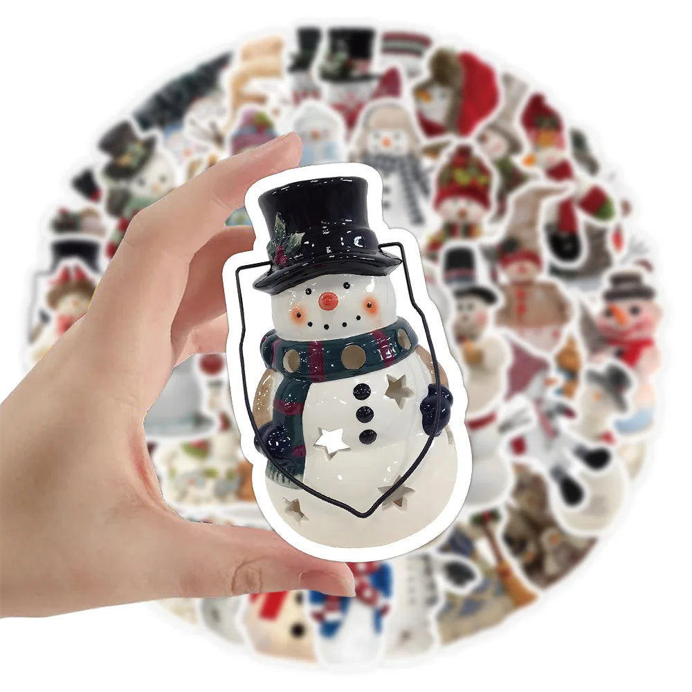10/30/50PCS Cute Snowman Stickers Christmas Decoration Gift DIY Notebook Laptop Phone Bike Fridge Waterproof Cartoon Decals Toys (Online Order Only)