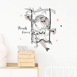 Watercolor Princess Swing Wall Stickers for Girls Room Butterfly Flower Decals (Online Order Only)