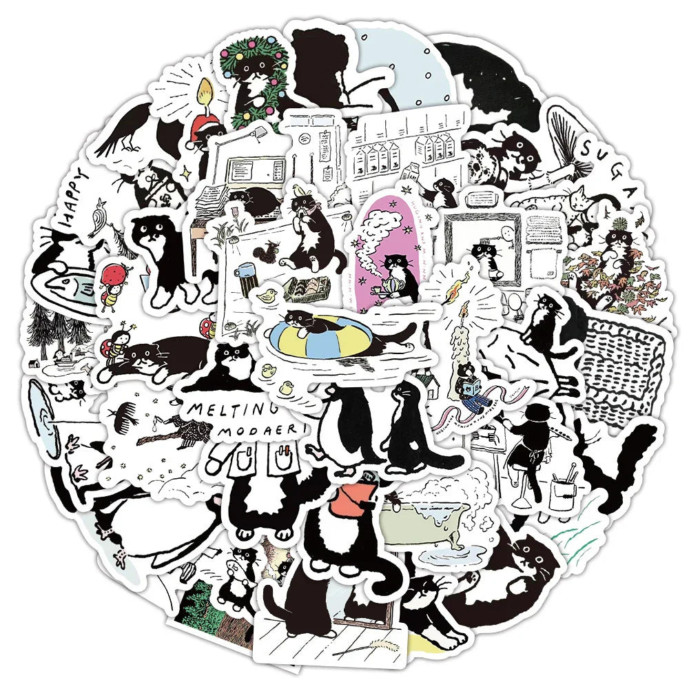 Black Cat Stickers Set - Cute Graffiti Decals for Laptop, Phone, Suitcase, Diary (Online Order Only)