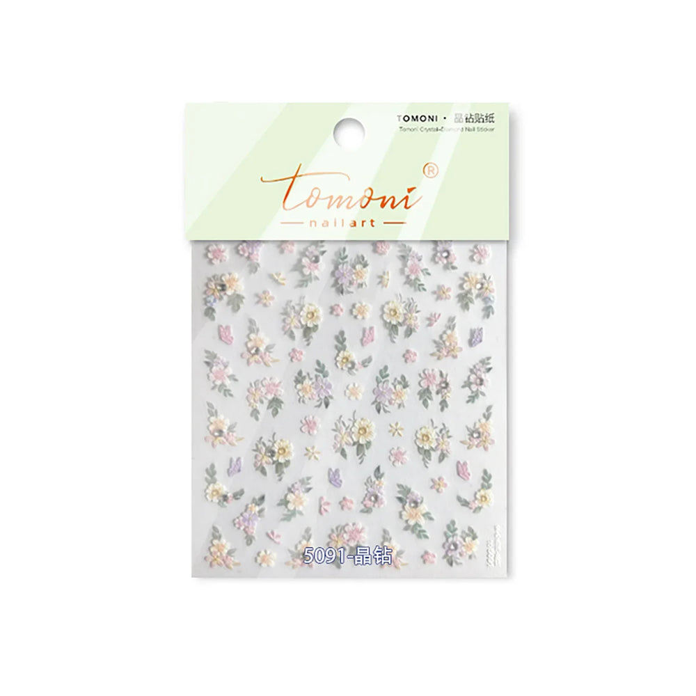 Flower Garden Purple Yellow Pink Daisy Butterfly Delicate 5D Soft Relief Adhesive Nail Art Decoration Sticker 3D Manicure Decals (ONLINE ORDER ONLY)
