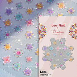 Pink Blue Yellow Embroidery Totems Geometric Floral Pattern Flower 5D Embossed Nail Art Stickers Bohemian Style Manicure Decals (ONLINE ORDER ONLY)