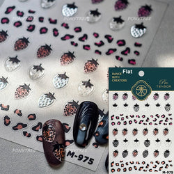 Cute Pink Tempting Strawberries Attractive Fruit Cutting Line Bowknot Star Silver Stamping Chic Nail Art Stickers Manicure Decal (ONLINE ORDER ONLY)