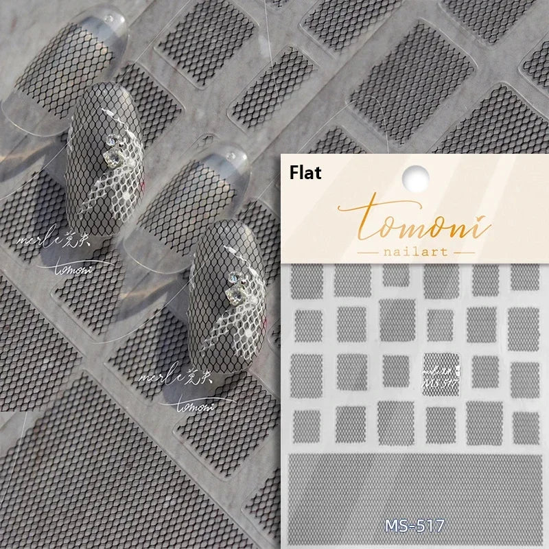 French Style Colorful Square Grid Rhombus Stripe Bowknot Line 3D Self Adhesive Nail Art Stickers Shiny Rhinestone Manicure Decal (Online Order Only)