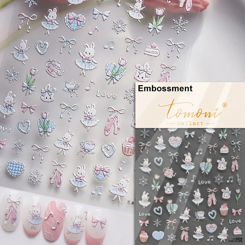 Charming Cherry's Cake Cute Bowknot Pink Blue Bear Flower Bouquet Strawberry Adhesive Nail Art Sticker Rhinestone Manicure Decal (Online Order Only)
