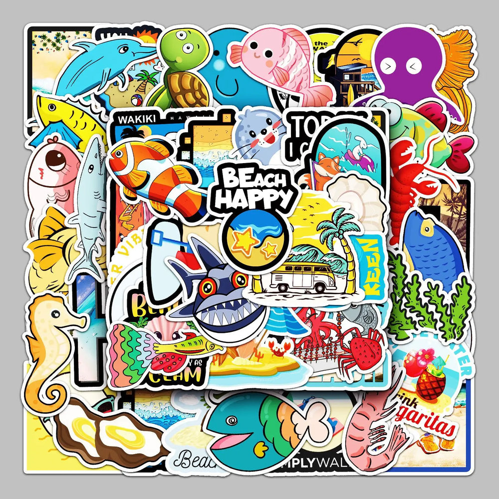 50pcs Marine Animal Graffiti Stickers for Helmet, Wall, DIY Decor (Online Order Only)