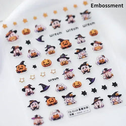 Cat Eye Halloween Terror Spider Cross Rose Love Heart Flower Snake Web Candy Bunny Thrilling Nail Art Stickers Manicure Decals (Online Order Only)