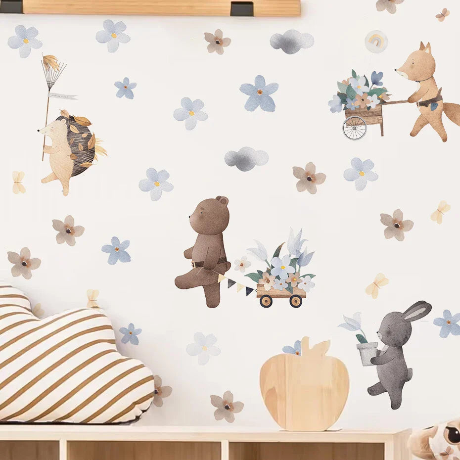 Cute Cartoon Animal Wall Stickers: Rabbits, Foxes, Bears Nursery Decor (ONLINE ORDER ONLY)