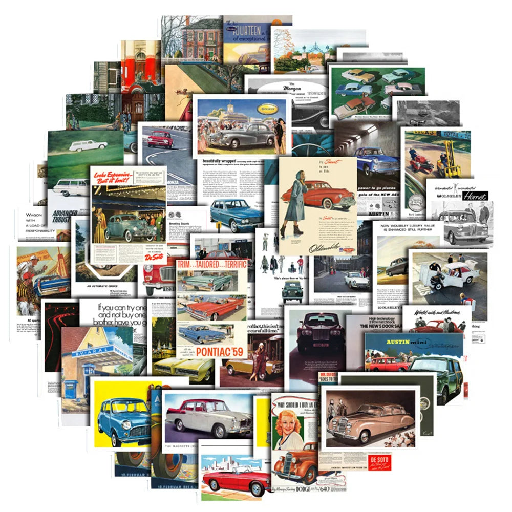 Retro Classic Car Stickers Pack - Skateboard, Laptop, Motorcycle, Luggage (Online Order Only)