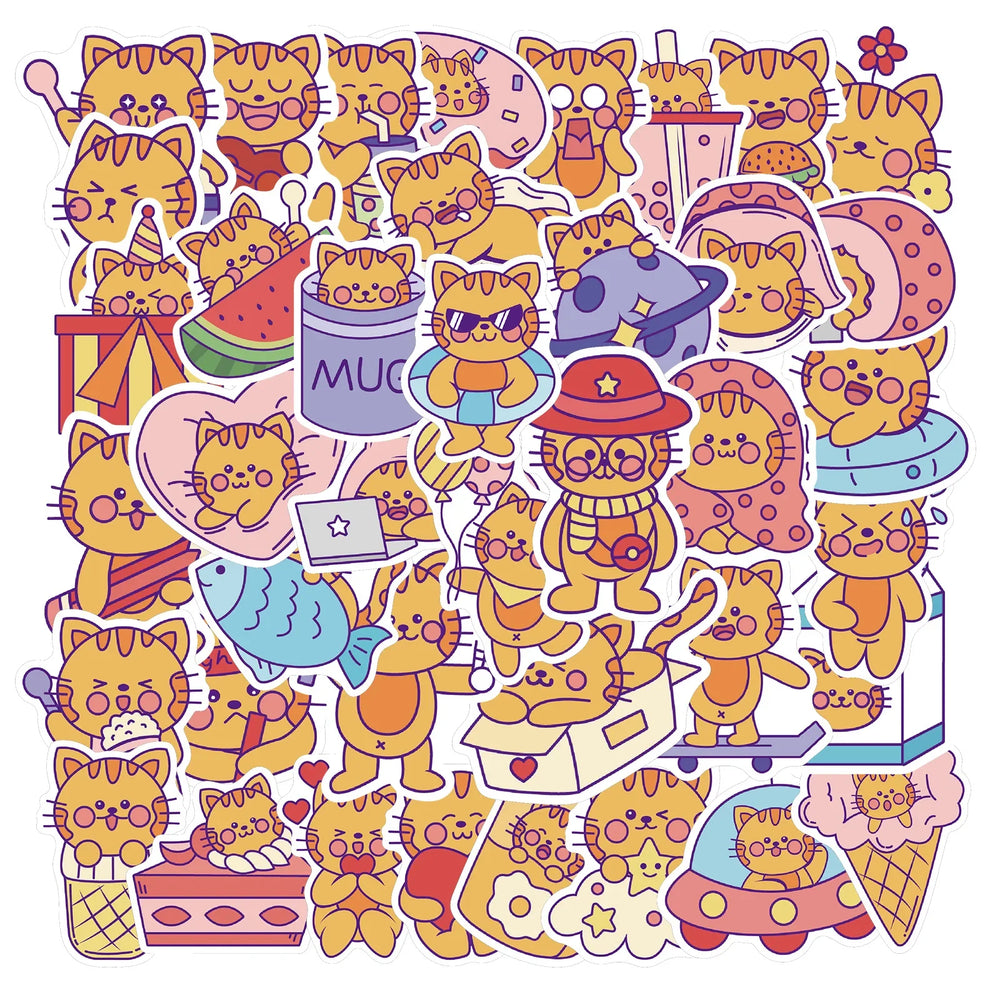 40PCS  Cat MEME Funny Animals Stickers Vintage Toy DIY Kids Notebook Luggage Motorcycle Laptop Refrigerator Decals Graffiti (Online Order Only)