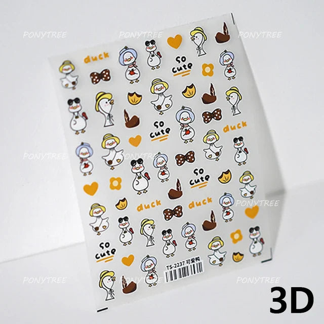 Cute Duck Pear Bowknot Mini Flower Duckling Line Bow Photo Frame Seal Stamp Figure Self Adhesive Nail Art Sticker Manicure Decal (ONLINE ORDER ONLY)
