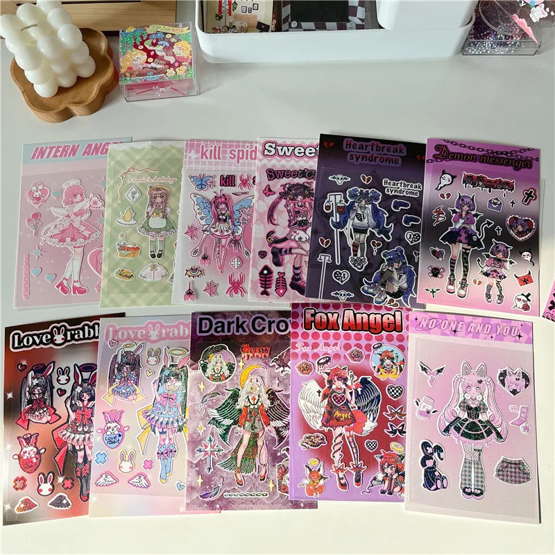 Korean ins Devil Angel Girl Stickers Diary Scrapbooking DIY Album Decoration Sticker Aesthetic Personalized Kawaii Stationery (ONLINE ORDER ONLY)