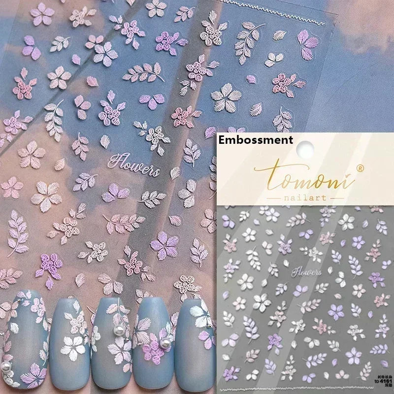 Hummingbird Iris Butterfly Peony Rose Tulip Daisy Lily Flowers Morning Glory Pearl Rhinestones Nail Art Sticker Decoration Decal (ONLINE ORDER ONLY)