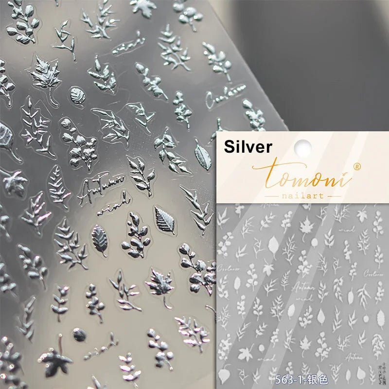Autumn Fall Maple Leaves Ginkgo Leaf Osmanthus Chrysanthemums Rabbit Bunny Plant Flower Relief Nail Art Sticker Decoration Decal (ONLINE ORDER ONLY)