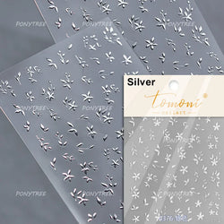 Mini Three Leaf Flower Magnolia Lotus Flower Stem Gradual Petal Line Arc Metal Sillver Delicate Nail Art Stickers Manicure Decal (Online Order Only)