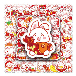 50Pcs Rabbit New Year Cartoon Waterproof Vinyl Stickers for Skateboard Snowboard Home Decor (Online Order Only)