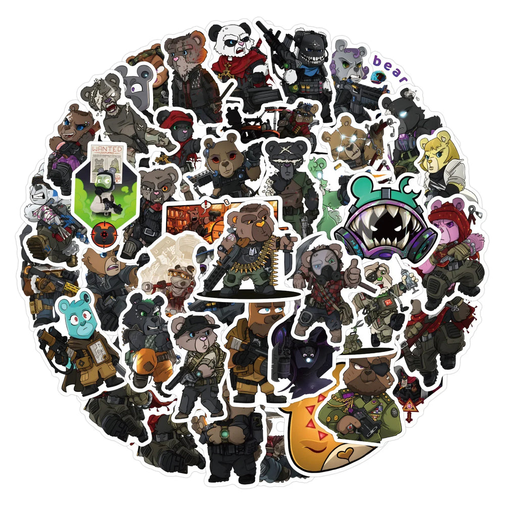 10/30/50/100PCS Tactical Teddy Stickers Cool Anima DIY Decoration Scrapbook Luggage Laptop Guitar Car Bike Cartoon Decals Toy (ONLINE ORDER ONLY)