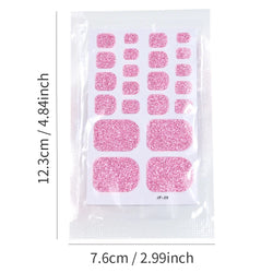 22Tips Pink Red Glitter Design Baking-free Toenail Stickers Solid Color Adhesive Full Cover Toe Nail Strip Slider Manicure Decal (ONLINE ORDER ONLY)