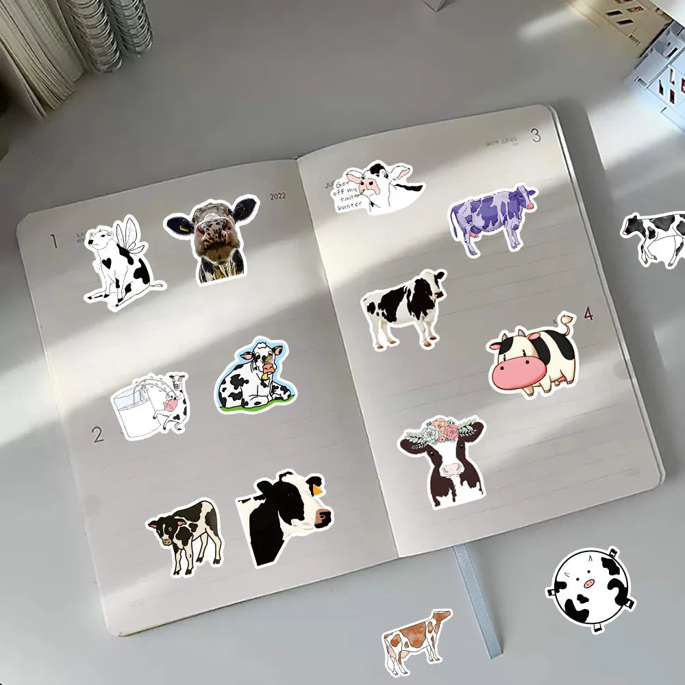 10/30/60PCS Dairy Cow Cartoon Stickers Animal Graffiti Decals Kids Toys Decoration Luggage Laptop Phone Guitar Car Bike Sticker (ONLINE ORDER ONLY)