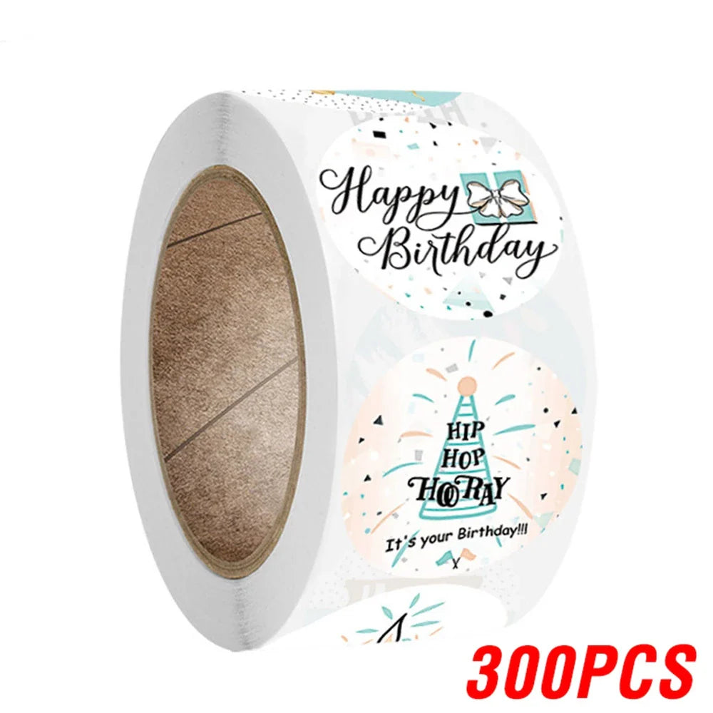 100-500pcs Cute Happy Birthday Sticker Birthday Gift Decoration Label Sealing Balloon Cake Label Packaging Scrapbook Sticker (Online Order Only)