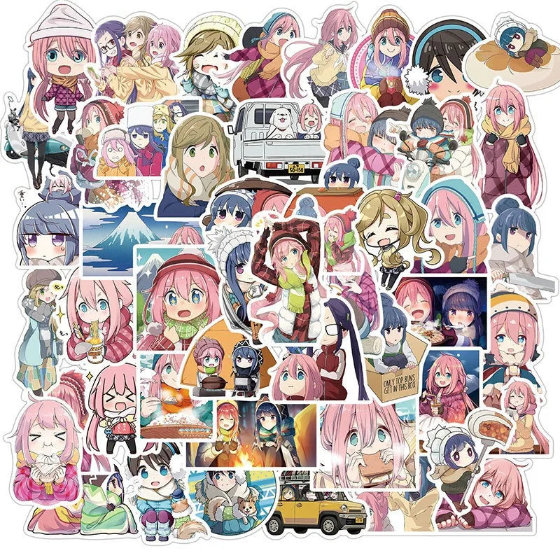 Laid-Back Camp Anime Stickers 50pcs for Luggage, Water Cup, Phone, Laptop, Car, Scooter, Refrigerator (Online Order Only)