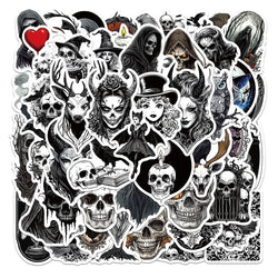 Black White Gothic Skull Stickers 10/30/50pcs Waterproof for Kids Toys Skateboard Laptop Motorcycle Phone (Online Order Only)