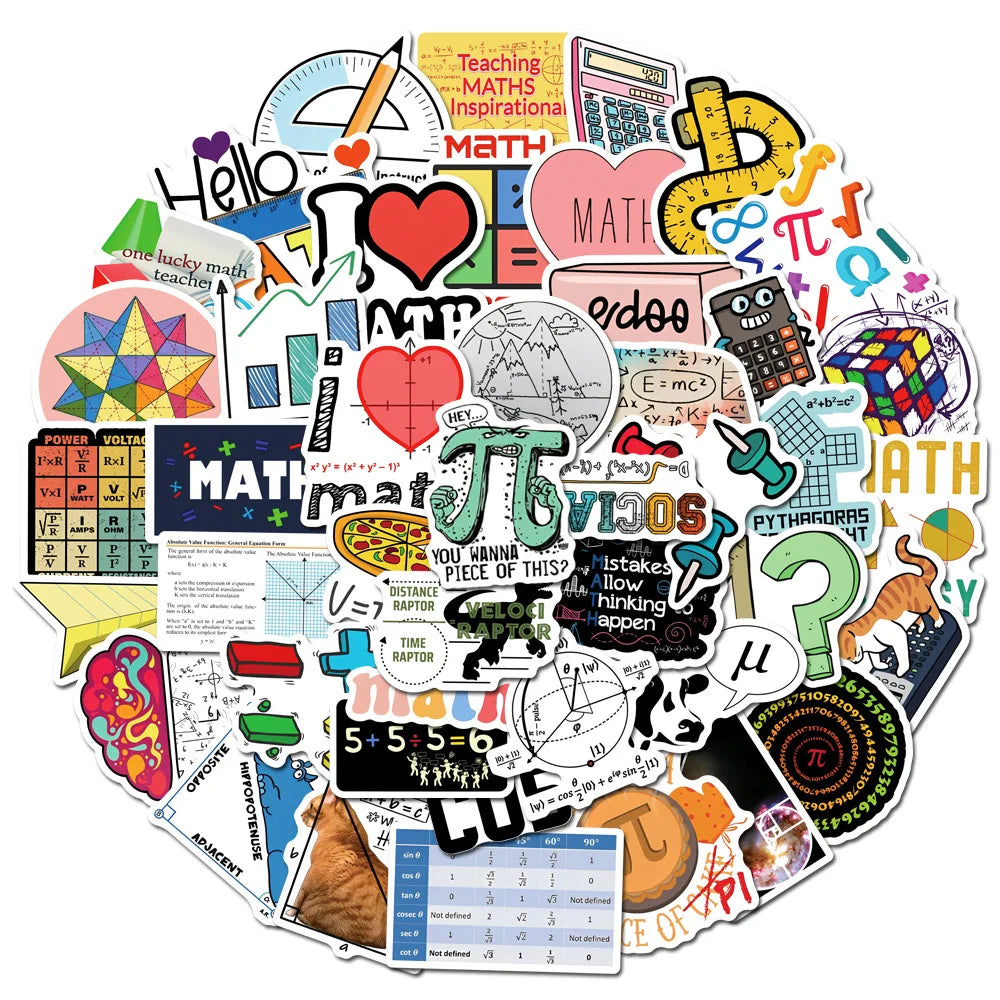 Cool Math Equation Cartoon Stickers Pack - DIY Car Bike Luggage Laptop Toy Decals (Online Order Only)