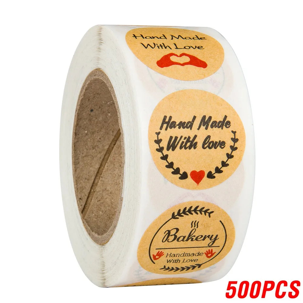 100-500pcs Handmade With Love Stickers 25mm Brown Wedding Stickers For Party Favors Decoration Envelope Seals Stationery (ONLINE ORDER ONLY)