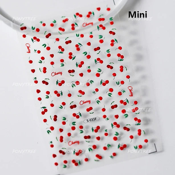 Mini Fruit Cherry Charming Strawberry Ribbon Line Bowknot Jelly Charming Chic Self Adhesive Nail Art Stickers Manicure Decals (ONLINE ORDER ONLY)